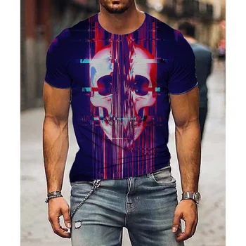 Vyriški marškinėliai Abstract Skeleton 3D Printing Punk marškinėliai O-Neck Street Dress Pullover Daily Short Sleeve