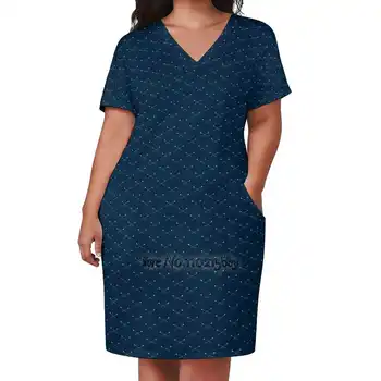 Irklavimas - Mėtų irklai mėlyname fone Pasikartojantis raštas Seksuali suknelė V formos kaklu Fashion Casual Printed aukštos kokybės trumpomis rankovėmis