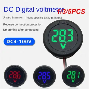1/3/5PCS 4-100V LED skaitmeninis ekranas Apvalus dviejų laidų voltmetras DC skaitmeninis automobilio įtampos srovės matuoklis Voltų detektoriaus testerio monitorius