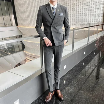 LIONJUMP Brand Casual Suit Vyriška trijų dalių korėjietiška versija Slim Groom vestuvinė suknelė Madingi britų mados 2024 rinkiniai