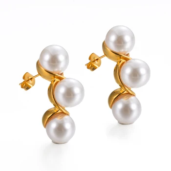 Nauji elegantiški perlų imitacijos auskarai moterims Klasikinio prancūziško stiliaus nerūdijančio plieno mados papuošalų dovanos Nemokamas pristatymas