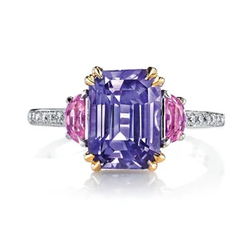 Naujas 925 svarų sterlingų sidabro žiedas Violetinis kristalas Mikro inkrustuotas modeliavimo CZ žiedas moters žavesio papuošalų dovanai