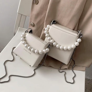 Fashion Mini Pearl Design Crossbody rankinės moterims Paprasta dėžutės forma Pečių rankinės Moteriškas klasikinis kelioninis kryžminis krepšys