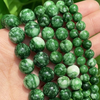 6 8 10mm Green Jades Stone Natūralūs laisvi apvalūs tarpikliai karoliukai rankdarbiams Papuošalų gamyba 