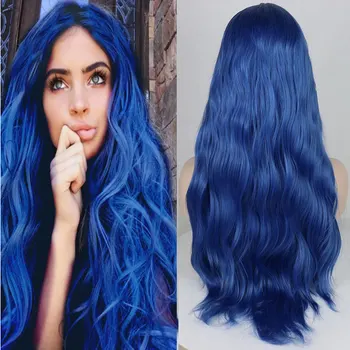 Bombshell Blue Water Wave Synthetic 13X4 nėrinių priekiniai perukai be klijų, aukštos kokybės karščiui atsparūs pluoštiniai plaukai moterims kasdieniniam naudojimui