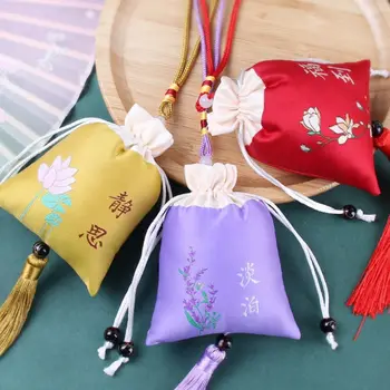 Small Gift Tasel Lotus Retro Antikvarinis miegamojo dekoravimas Kinų stiliaus paketėlis Kuotas Papuošalų krepšys Siuvinėjimo krepšys