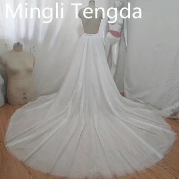 Mingli Tengda Blingbling Tiulis Nuimamas nuotakos traukinys Putojantis sijonas su blizgučiais 6 sluoksniai Tiulis Petticoat vestuvių aksesuaras