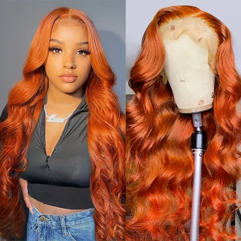 30 colių spalvotas imbieras oranžinis13x4 nėrinių priekyje Žmogaus plaukų perukas Brazilijos kūno banga 13x6 skaidrus nėrinių priekinis perukas