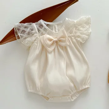 Vasaros kūdikių mergaičių smėlinukai Fly Sleeved Medvilniniai nėriniai Siuvimas Mažylis Mergaitės Kombinezonas Baby Girl Drabužiai