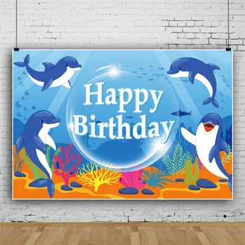 Laeacco ryklio nuotraukos fonas Vaikas su gimtadieniu vakarėlis Jūros pasaulis Koralų reklamjuostė Pritaikytas plakato raštas Fotografija Fonai
