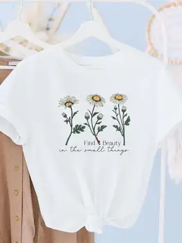 Gėlių laiško tendencija Saldi vasara trumpomis rankovėmis T Top Print Moteriški moteriški marškinėliai Madingi drabužiai Grafinis trikotažas