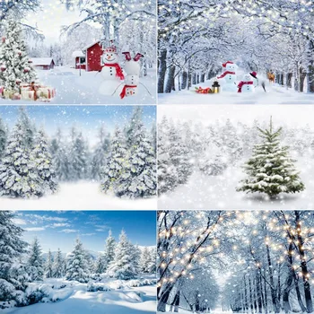 210X150cm Žiemos sniego fono audinys Snaigė Kalėdų eglutės blizgučiai Balto miško vakarėlio fotografijos fonai