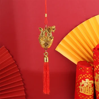 2024 Drakono metai Paauksuotas plastikinis zodiako ženklas Drakono pakabukas Kinų laimingas talismanas Namų dekoras Kabantis ornamentas Naujųjų metų dovana