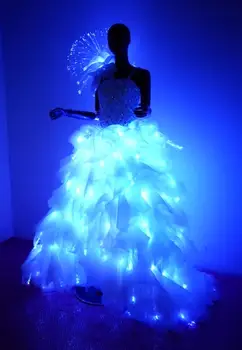 Moterų LED šokis Suknelė Merginos LED Vestuvinė suknelė LED Šviesos kostiumai Šviečiantys kostiumai