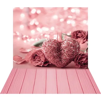 Bokeh Pink Rose Heart 3D fotografijos fonas fotostudijai Valentino fotozonas Vinilo fonas Kūdikių dušo fofonas