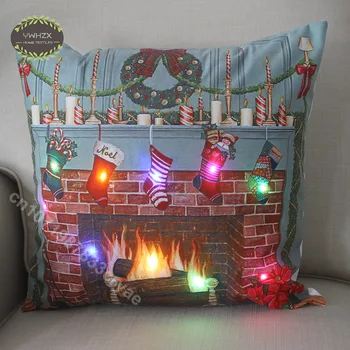 Linksmų Kalėdų LED šviesos pagalvėlės užvalkalas Kalėdų senelio pagalvėlės dangteliai Dekoro fėjos šviesos Mielas animacinis filmas Sniego senio pagalvė Namų dekoras