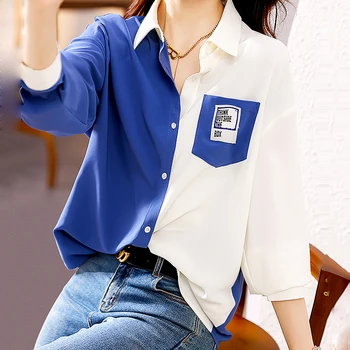Korėja Mada OL stilius Moteriški marškiniai Pavasaris Ruduo Nauja ilgomis rankovėmis Lopinės Palaidinės Moteriški marškiniai Viršus Moteriški drabužiai SL394