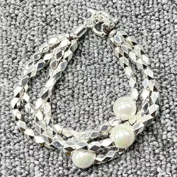 Karštas pardavimas Europos ir Amerikos kūrybinės mados galvanizavimas sidabras S925 keturių eilių perlų apyrankė išskirtinė papuošalų dovana