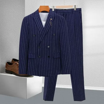 Aukštos kokybės (Blazer+ kelnės) Vyriškas britiškas stilius Elegantiška mados tendencija Paprasta vestuvių verslo laisvalaikio džentelmenų kostiumas 2 vnt.