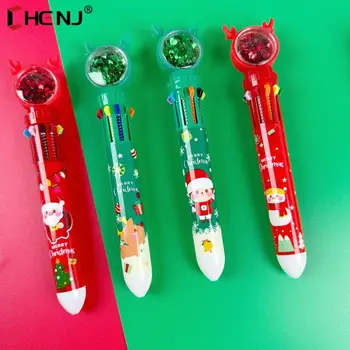 Kalėdų Kalėdų Senelis 10 spalvų tušinukas 0,5 mm ištraukiamas rašiklis Mokinių dovanos Mokyklos biurai Kanceliarinės prekės Reikmenys