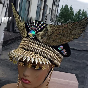 Holografinis muzikos festivalis Rave Drabužiai Apranga Dėvėti Drag Queen kostiumą DJ Gogo Dancer Hat Karo kapitonų kepurė