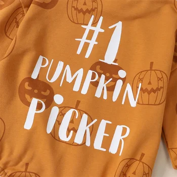 Baby Boy Girl Helovino apranga ilgomis rankovėmis Bubble Romper Letter Pumpkin Print Džemperis Fall Drabužiai
