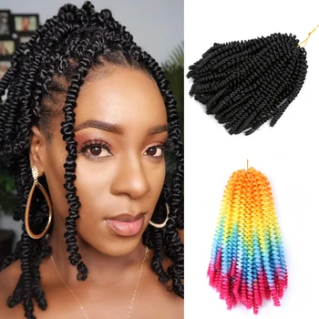 Awahair Omber Synthetic Bob Spring Twist Nėrimo plaukai 8Inch Extensions Bomb Passion Twists Braiding Hair 60roots/Pack Moterims