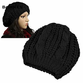 BomHCS Fashion Winter Warm Women Beret Chunky Megzta megzta pinta Beanie kepurė Slouch skrybėlė