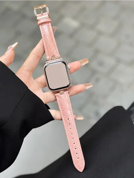 Fashion Genuine Leather Woman Watchband for Apple Watch 9 8 7 6 5 4 3 Replacement Correa Band For iwatch 45 41 49 40 44 38 42mm