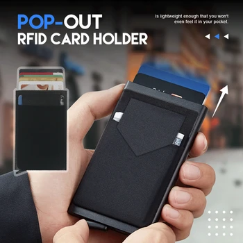 plona aliuminio piniginė su elastingumu Back Pouch ID kreditinės kortelės laikiklis Mini RFID piniginės automatinis iššokantis banko kortelių dėklas