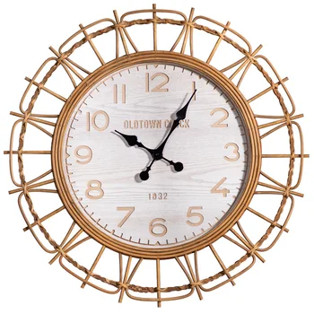 Vintažinis sieninis laikrodis Svetainė Pagrindinis Paprasta atmosfera Personalizuotas sieninis laikrodis Rotango audimas Retro Sieninis Dekoraitonas