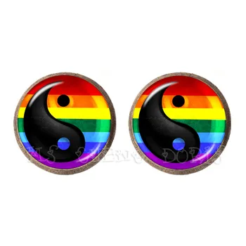 Yin&Yang Rainbow 25mm stiklo kupolo smeigtuko auskarai moterims vyrams gėjų ir lesbiečių pasididžiavimo papuošalų parado demonstracinė dovana