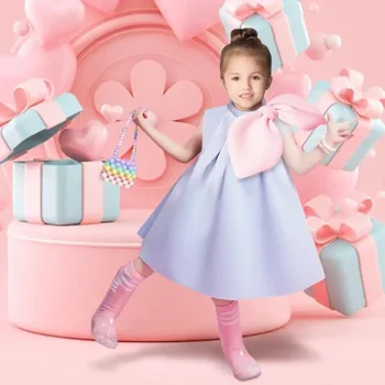 Summer New Baby Spanish Lolita Princess Ball Gown Bow Bow Berankovio dizaino gimtadienio krikštas Eid Party Miela mergaičių liemenė Suknelė