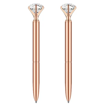 2Vnt Rožiniai auksiniai tušinukai Deimantiniai tušinukai Išgalvotas mielas krištolo rašiklis Dovana moterims mergaitėms