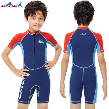 Vaikiškas 2mm neoprenas+0.5mm Lycra jaunimo maudymosi kostiumėlis Trumpi kostiumėliai vaikams Šiltas plaukimas Banglenčių sportas Paviršinis nardymas Apsauga nuo saulės UV spindulių