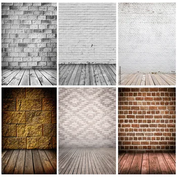 SHUOZHIKE Meno audinys Vintažinė plytų siena Medinių grindų fotografija Fonas Graffiti Foto fonas Studija Prop DCR-12