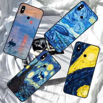 Van Gogho paveikslų telefono dėklas Xiaomi Redmi pastaba 11 10 9T 8 7 Pro Redmi 10 9 9A 9C 8 7 6 Minkštas juodas telefono dangtelis