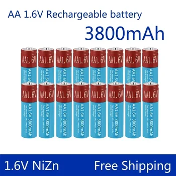 2024 AA baterija 1.6V NiZn 3800mAh įkraunama AA baterija 1.6V Baterija žaislams MP3 saulės šviesos kamera MP4 RC automobilis+nemokamas pristatymas