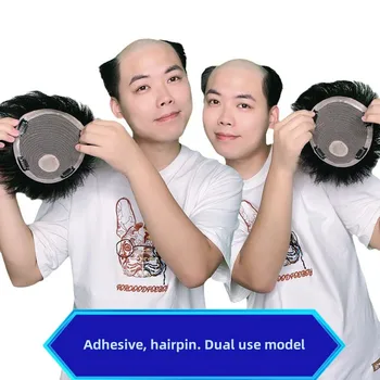 Žmogaus plaukų perukas vyrų plaukų pleistro mechanizmui gali būti naudojamas su klijais ir spaustuku