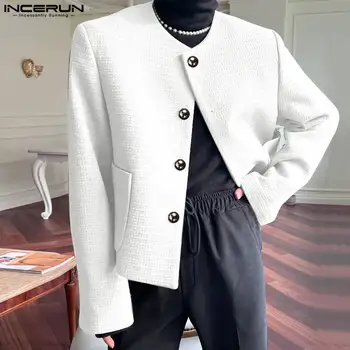 INCERUN 2023 Vyriškas švarkas Solid O-neck ilgų rankovių sagos Fashion Casual Suits Vyriški kišenės Elegantiški gatvės drabužiai Unisex paltai S-5XL