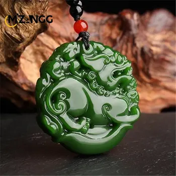 Natural Green China Jade Brave Pendant White Jade Necklace Pakabukas Mados papuošalų talismanai vyrams ir moterims Festivalio dovanos