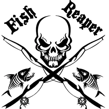 Fish Reaper Skull Fishing Rod Car Boat Truck Window Vinyl Decal Graphic Lipdukų stiliai Neperšlampami priedai, 17CM * 17CM