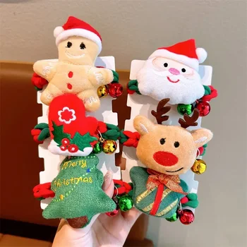 Kalėdiniai plaukų aksesuarai vaikams Mieli Mori kaklaraiščiai pinti Scrunchie Girl Bun Head Baby Santa Leather Band Headstring