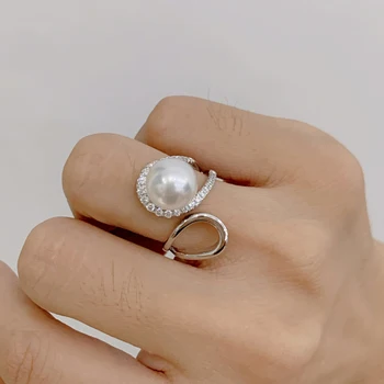 MeiBaPJ 10-11mm natūralus baltas pusapvalis perlų mados žiedas 