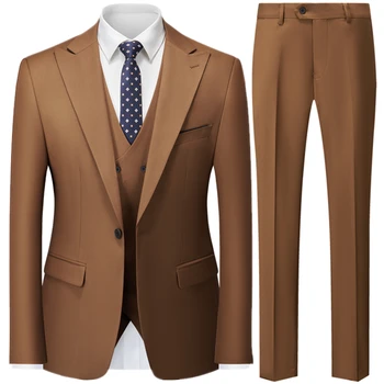 Autumn New Men's Slim British Wedding Solid Color Dress Blazer / Vyriškas trijų dalių kostiumas Paltas Liemenė Kelnės Kelnės Liemenė