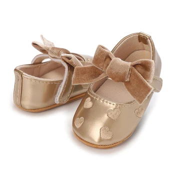 Baby Girls Cute Moccasinss Heart Pattern Bowknot Soft Sole PU Leather Flats Shoes First Walkers Non-Slip Summer Princess Shoes