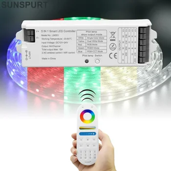 5IN1Dual baltas LED juostos valdiklis, skirtas DIM CCT CW RF/Alexa valdymas balsu 4 zonos Spalvų temperatūra RGB RGBW RGBCCT 2.4G atnaujinimas