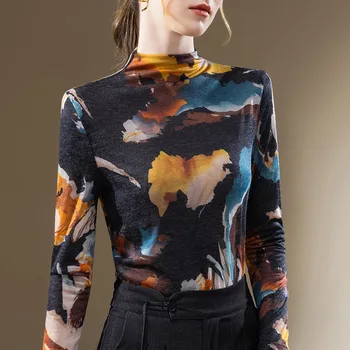 HIgh Kokybė 2024 m. Moterų topai Žiemos rudens spausdinimo dizainas T - Marškiniai Moteriški Grace drabužiai Seksualus apkarpymas Viršutiniai drabužiai Laisvalaikio palaidinė Y2k