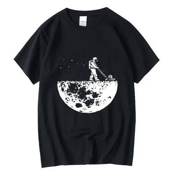 Moon Cleaner Vyriški marškinėliai Aukšta kokybė 100% Juokinga Mėnulio spauda Summer Casual Cool Loose O-neck Vyriški marškinėliai Vyriškos viršūnės