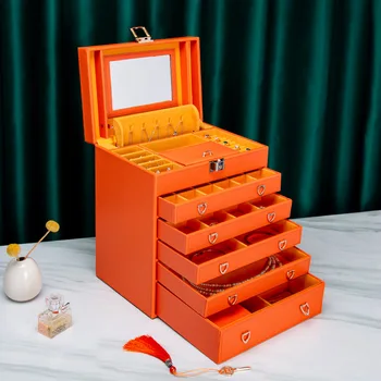 Prabangi odinė papuošalų dėžutė Daugiafunkcinė 6 sluoksnių didelės talpos papuošalų laikrodžių saugykla Ekrano dėžutė Papuošalų pakavimo organizatorius
